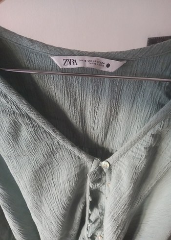 Zara Gri V Yakalı Keten Düğmeli Kadın tulum