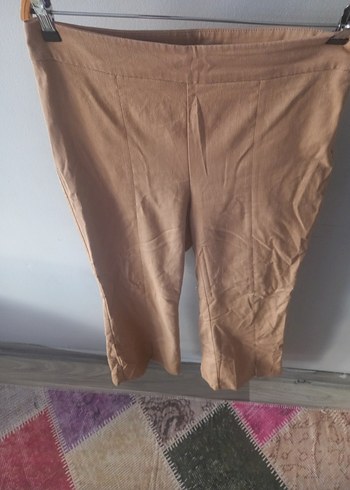 Bej Kadın Keten Midi Bol Kesim Pantolon