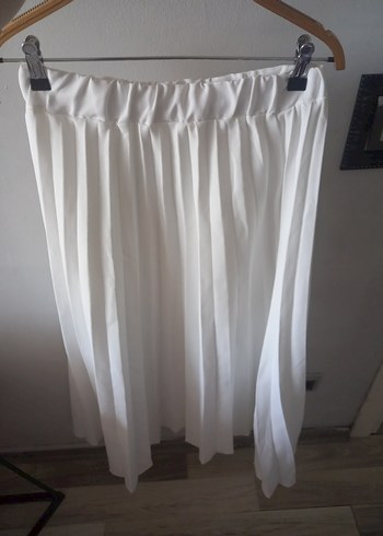 s Beden beyaz Renk Beyaz Keten Pileli Midi Etek