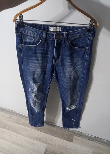 Gevşek Kesim Kadın Mavi Midi Kot Pantolon