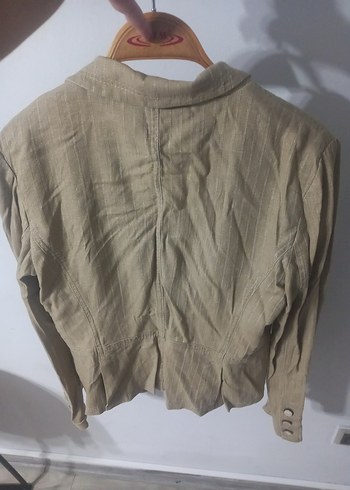 Bej Keten Mini Kadın Ceket - Görsel 2