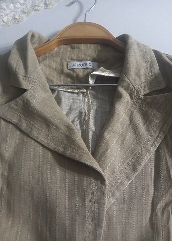 Bej Keten Mini Kadın Ceket - Görsel 3