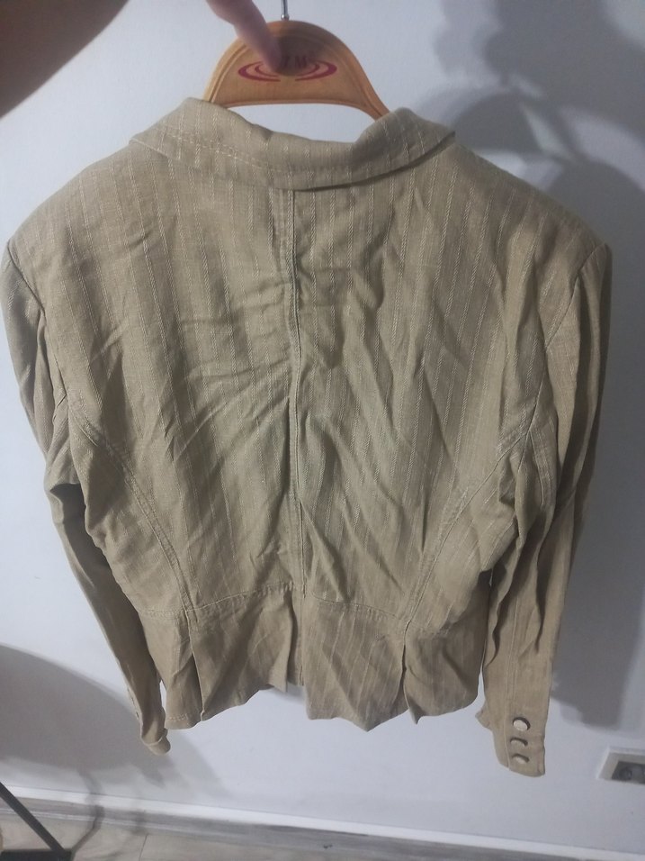 Bej Keten Mini Kadın Ceket - Görsel 2