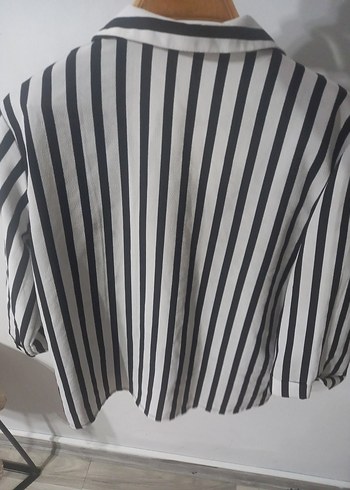 Çizgili Mini Gömlek, Düğmeli, Salaş Kesim - Görsel 3