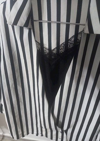 Çizgili Mini Gömlek, Düğmeli, Salaş Kesim - Görsel 5