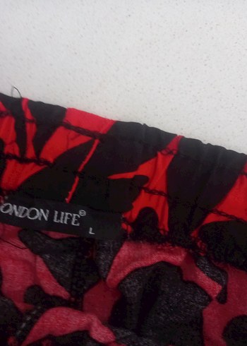 l Beden Kırmızı Batik Desenli Salaş Kadın Pantolon