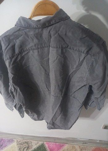 Zara Gri Keten Düğmeli Kadın Gömlek. s ve m uyumlu
