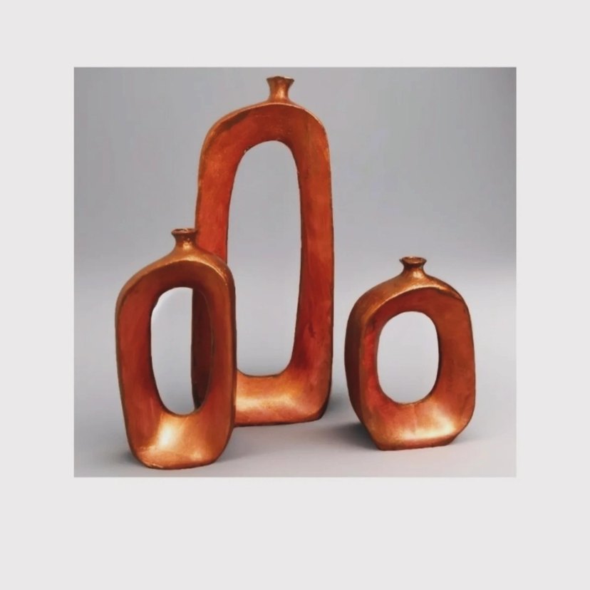 Beyaz Gri Modern Seramik Vazo Seti - Görsel 4