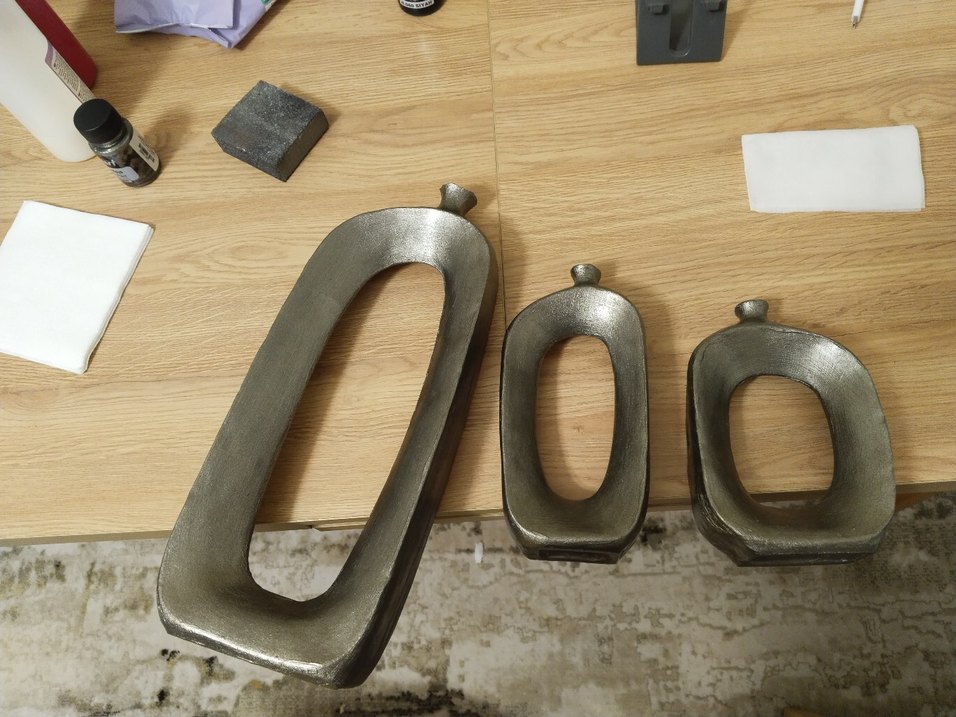 Beyaz Gri Modern Seramik Vazo Seti - Görsel 3