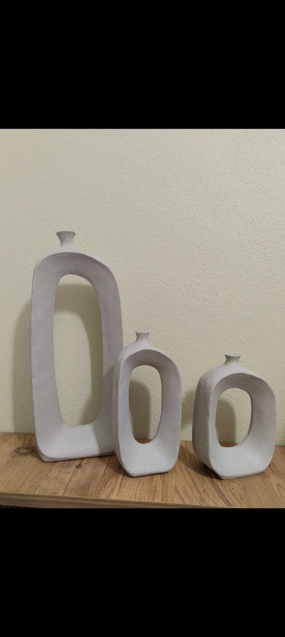 Beyaz Gri Modern Seramik Vazo Seti - Görsel 2