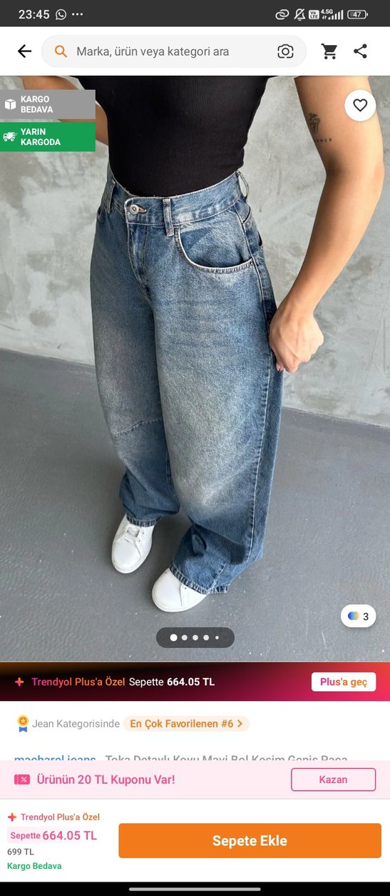 Bol Kesim Midi Boy Kadın Kot Pantolon - Görsel 2