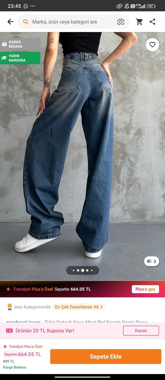 Bol Kesim Midi Boy Kadın Kot Pantolon - Görsel 3