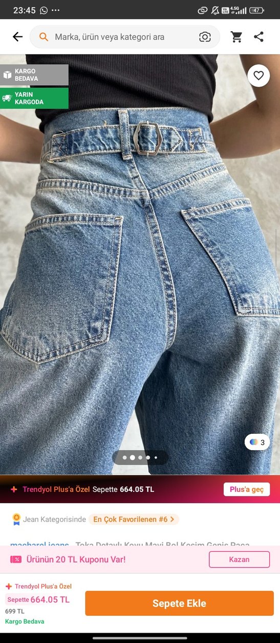 Bol Kesim Midi Boy Kadın Kot Pantolon - Görsel 4