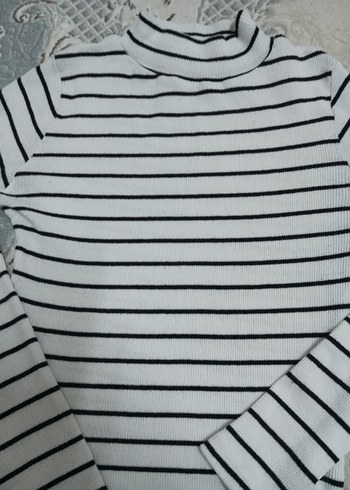 Çizgili Boğazlı Triko Kadın Kazak - Görsel 2