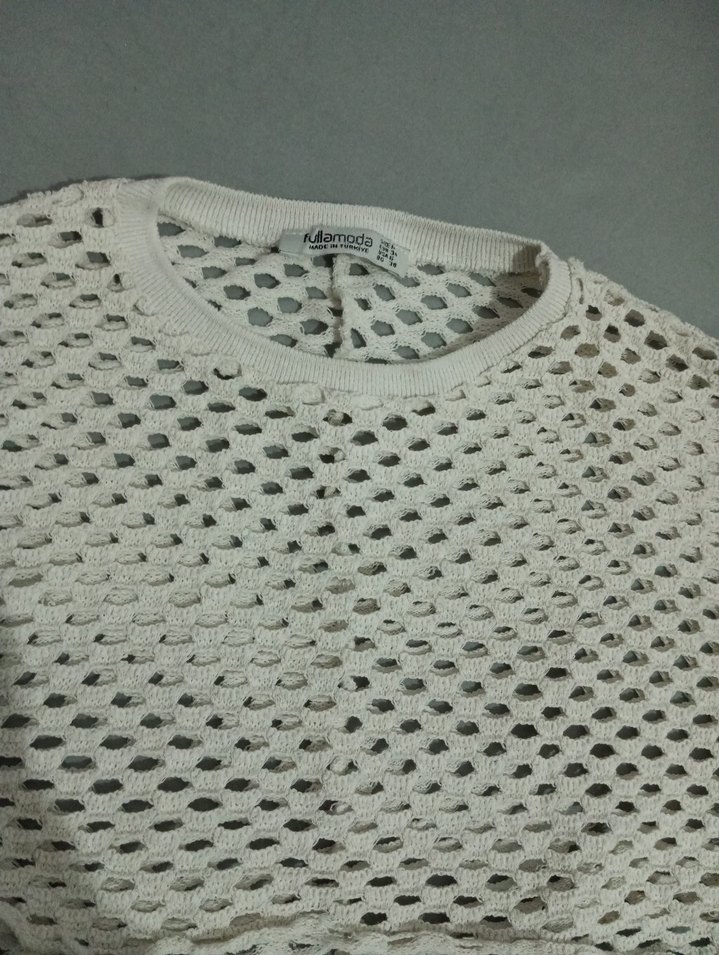 Bej Bohem Uzun Kollu Örgü Kadın Kazak - Görsel 3