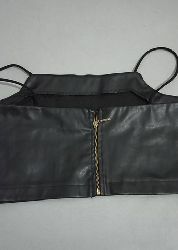 Kadın Siyah Deri Strappy Bustier - Görsel 2