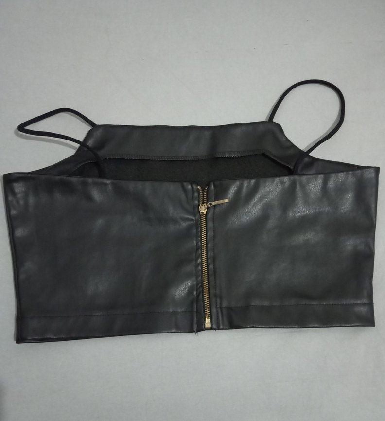 Kadın Siyah Deri Strappy Bustier - Görsel 2