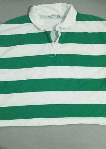 Yeşil Beyaz Çizgili Uzun Kollu Polo Tişört - Görsel 2