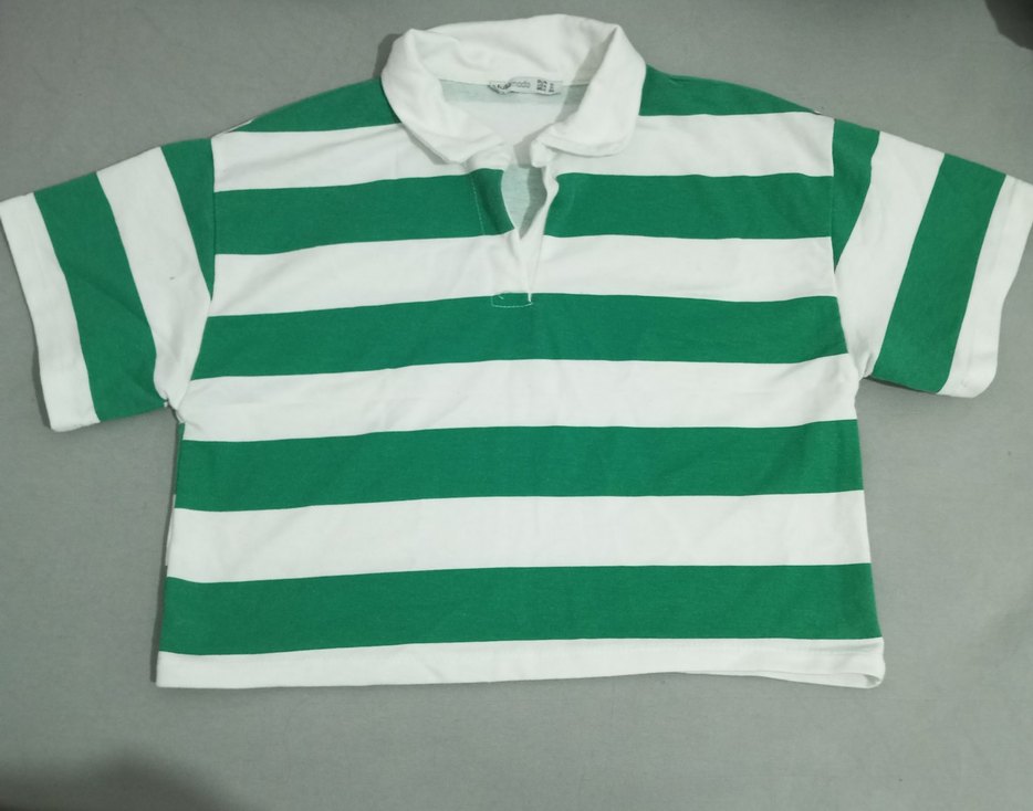 Yeşil Beyaz Çizgili Uzun Kollu Polo Tişört - Görsel 2