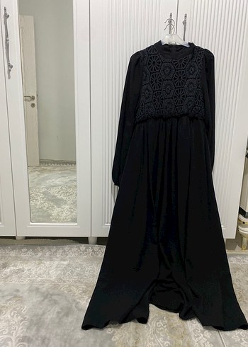 Abiye Nakışlı Siyah Uzun elbise