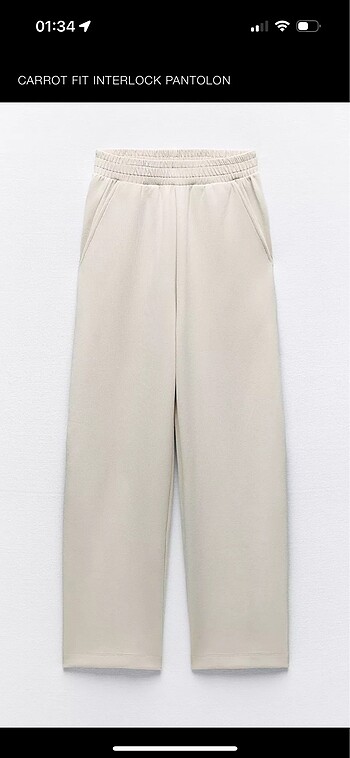 Zara CARROT FIT INTERLOCK Pantolon EKRU RENK