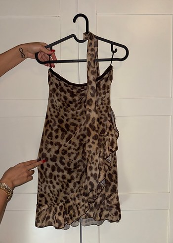 Zara Zara tül boyun bağlama detaylı elbise