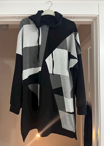 Gri Renkli Uzun Örgü Desenli Sweatshirt
