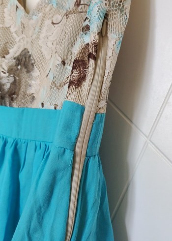xl Beden mavi Renk Mavi Bohem Desenli Kolsuz elbise