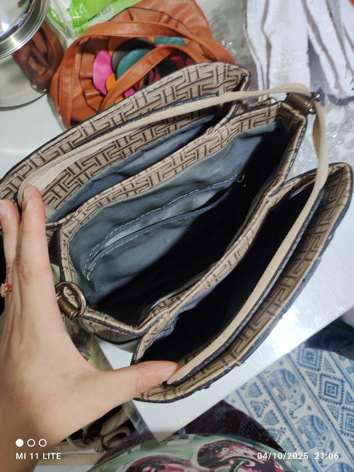 Bej Desenli Deri Kadın Çanta - Görsel 5