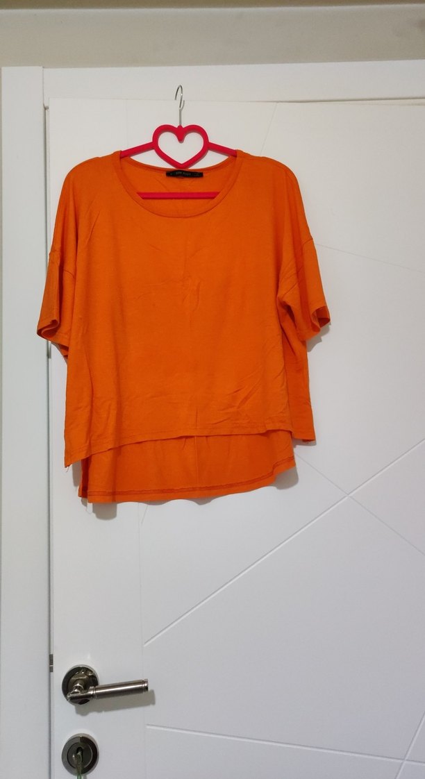 Turuncu Kısa Kollu Salaş Bluz - Görsel 2