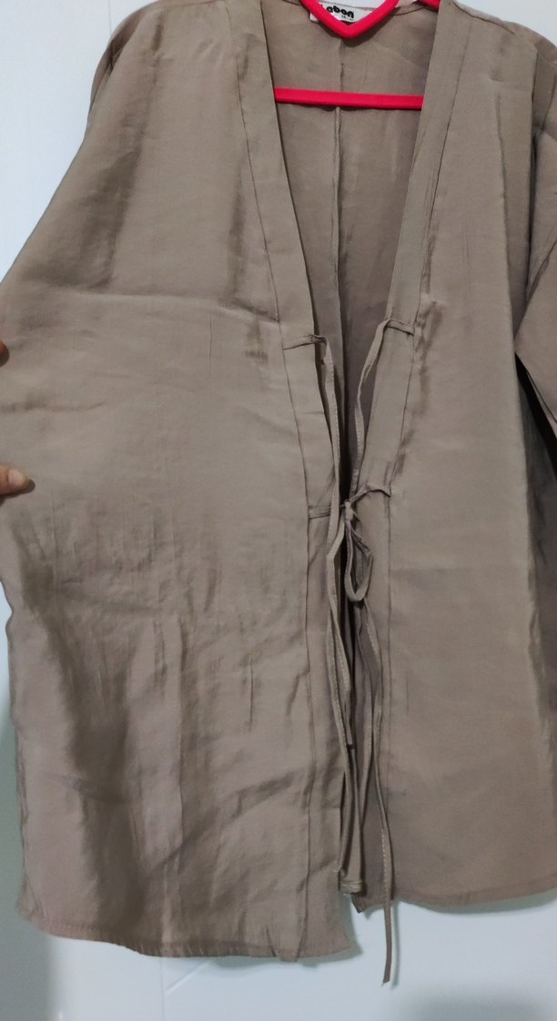 Bej Keten Midi Kimono - Görsel 3