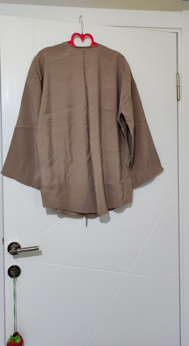 Bej Keten Midi Kimono - Görsel 5