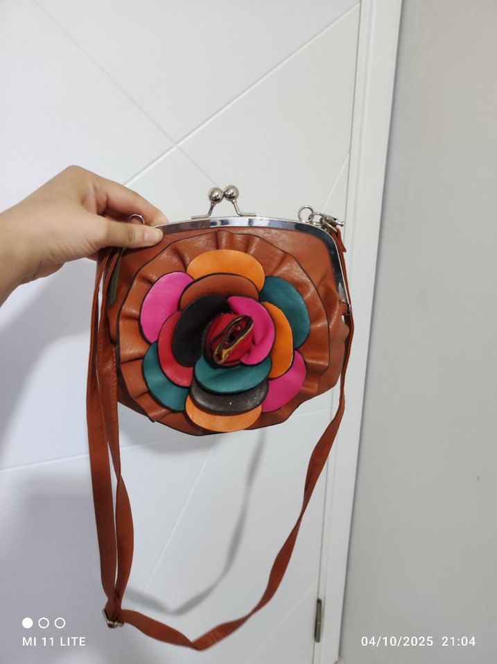 Çiçek Detaylı Renkli Deri Kadın Çanta - Görsel 2