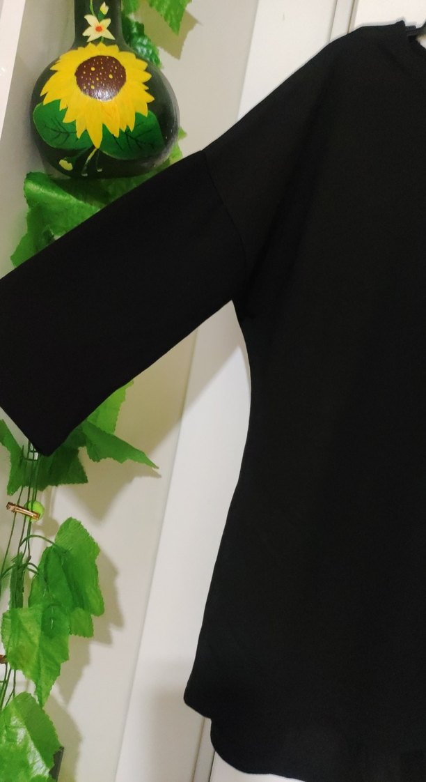 Siyah Kadın yarım Kollu penye Bluz - Görsel 4