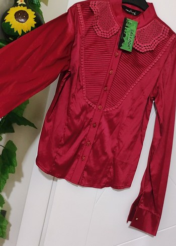 4 adet Bordo Düğmeli Vintage Kadın Gömlek - Görsel 4