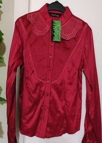 4 adet Bordo Düğmeli Vintage Kadın Gömlek - Görsel 3