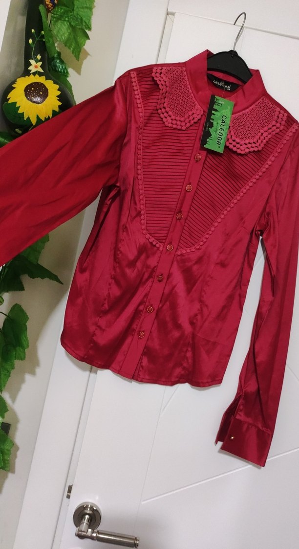 4 adet Bordo Düğmeli Vintage Kadın Gömlek - Görsel 4