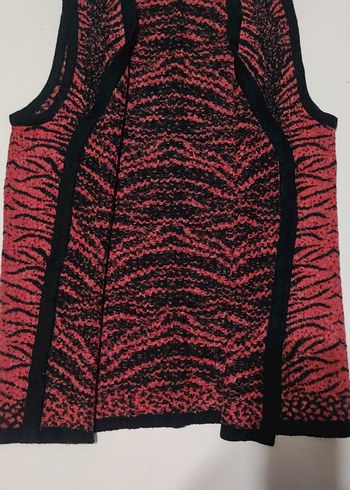 Kırmızı Zebra Desenli Örgü Kadın Yelek - Görsel 6