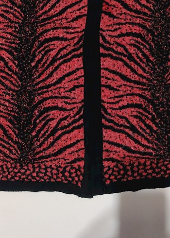 Kırmızı Zebra Desenli Örgü Kadın Yelek - Görsel 5
