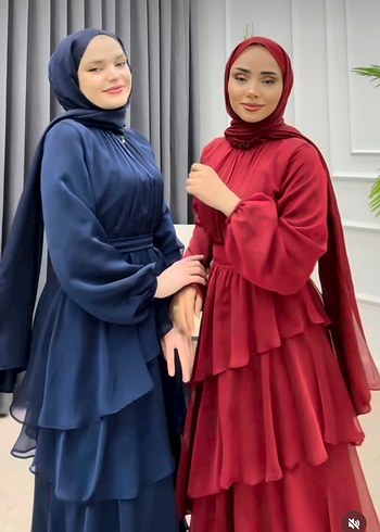 Bordo Kat Kat Uzun Tesettür Abiye Elbise