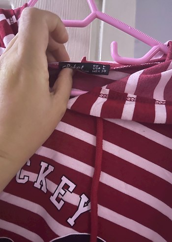 Trendyol & Milla Bordo Çizgili Mickey Baskılı Kapüşonlu Sweatshirt