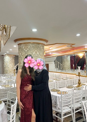 Koyu Kırmızı Payetli Elbise - Görsel 3