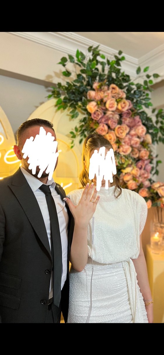 Beyaz Drapeli Uzun Yaka Yüksek Abiye Elbise - Görsel 4