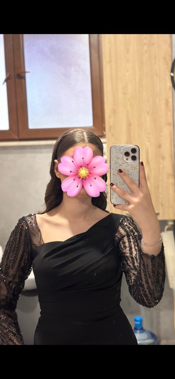 Siyah Uzun Kollu Gotik Abiye Elbise - Görsel 3