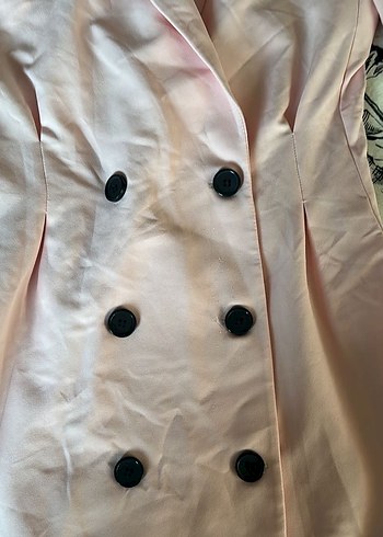 s Beden pembe Renk Düğmeli Pembe Uzun Kadın Blazer Ceket