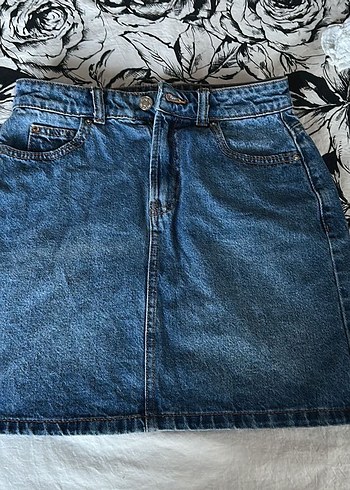 Diğer Düğmeli Mavi Denim Midi Etek