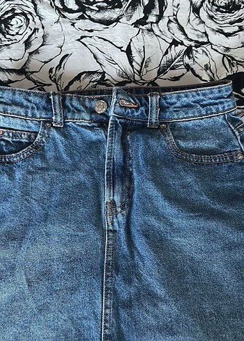 s Beden Düğmeli Mavi Denim Midi Etek
