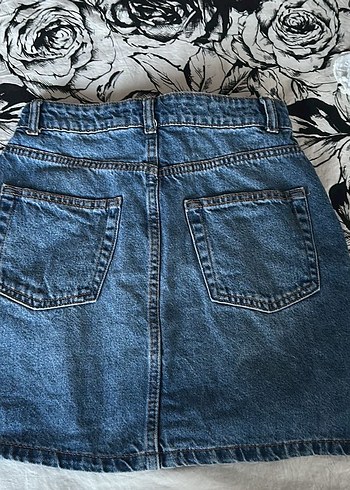 Düğmeli Mavi Denim Midi Etek