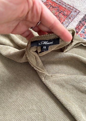 Bej Keten Kadın Kısa Kollu Salaş Kazak - Görsel 2