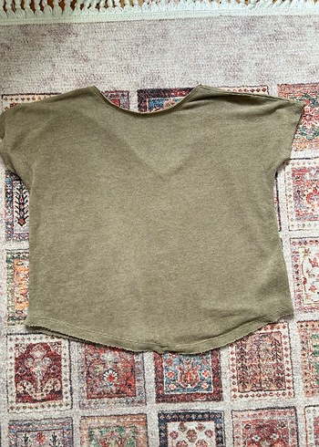 Bej Keten Kadın Kısa Kollu Salaş Kazak - Görsel 4